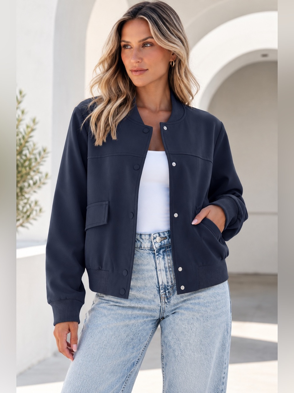 NWT Luvamia Classic Navy Bomber Jacket with Pockets